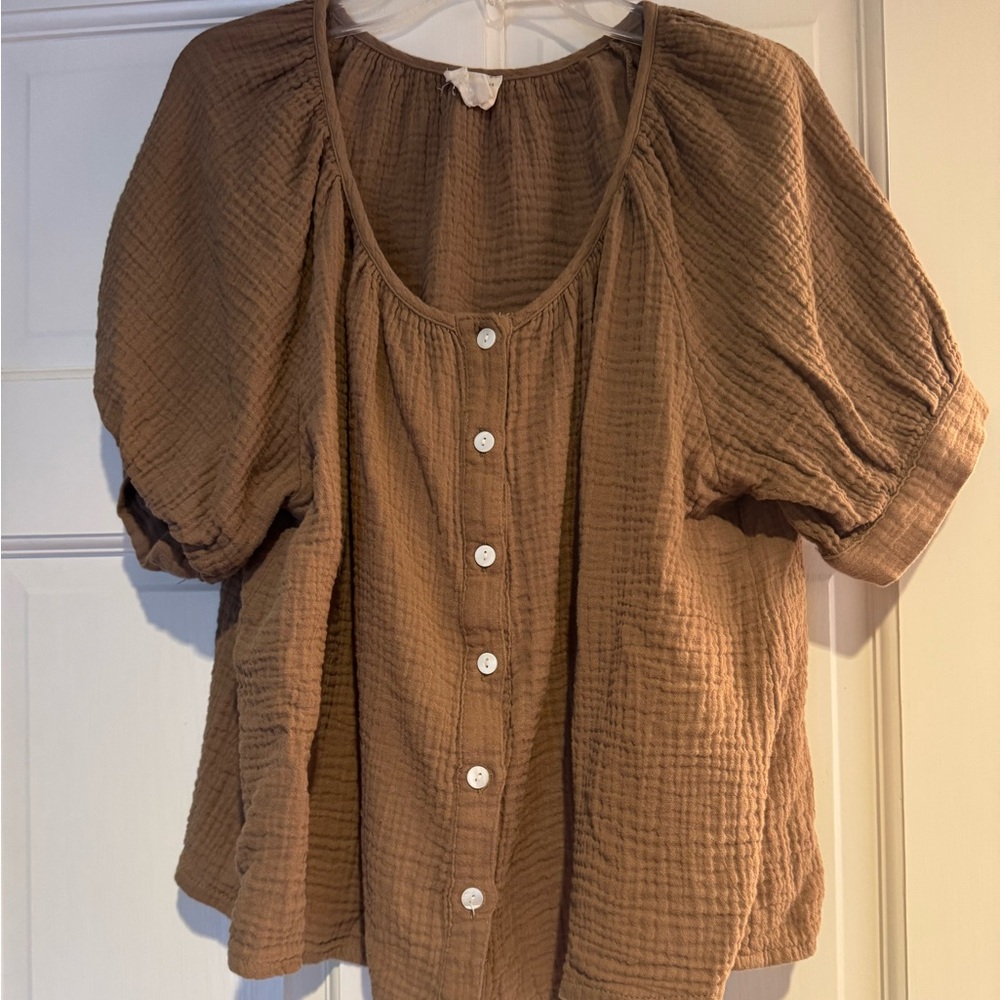 Brown Button-Up Women's Blouse